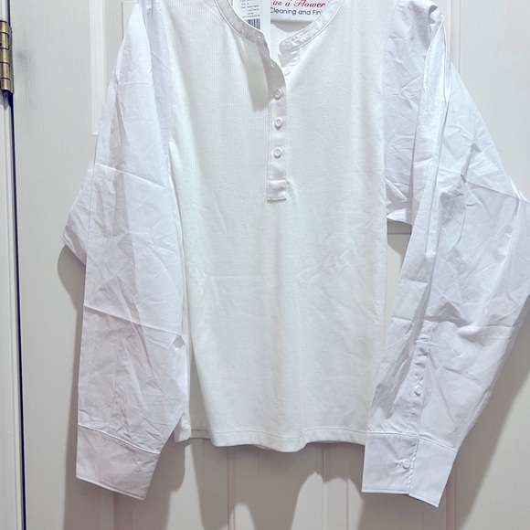 NWT THAKOON Mixed Media Long Sleeve Henley, White, size Medium - Picture 8 of 8